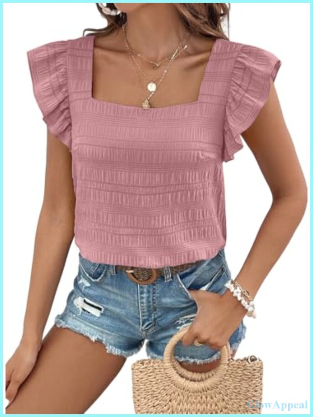Square Neck Ruffle Tank Top Sleeveless Chiffon Blouse